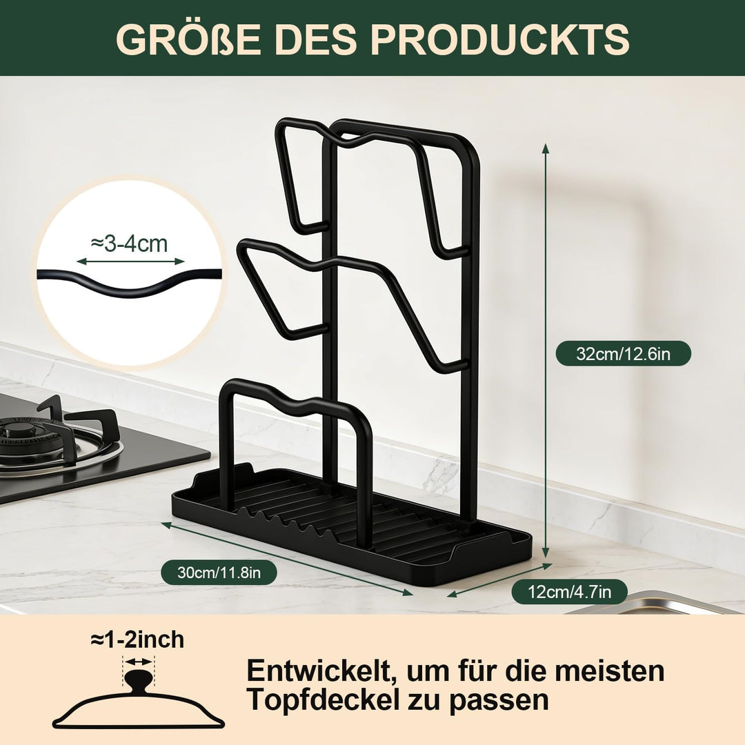 Topfdeckel Organizer Küchenregal mit Löffelablage: 2-in-1-Design Topfdeckelhalter Aufbewahrungsregal