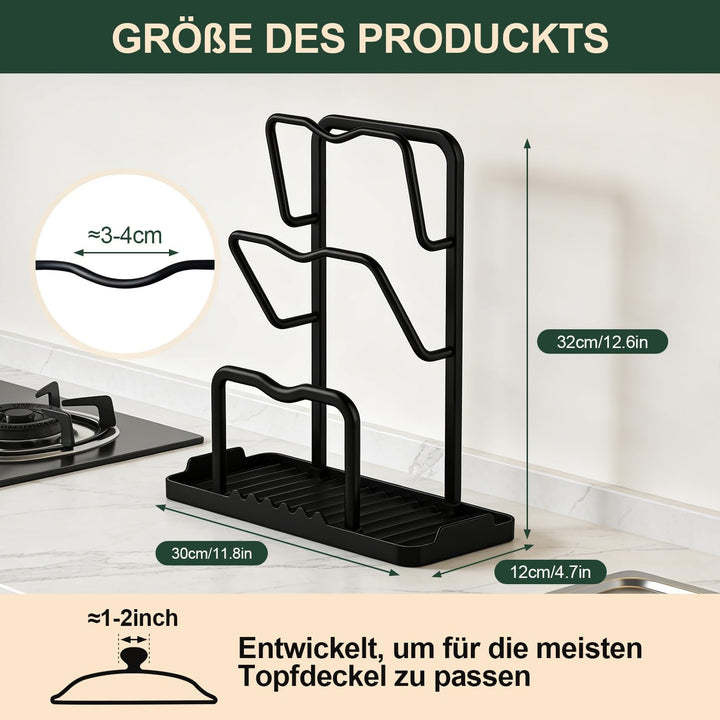 Topfdeckel Organizer Küchenregal mit Löffelablage: 2-in-1-Design Topfdeckelhalter Aufbewahrungsregal