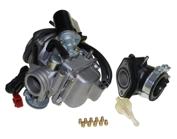 Tuning Vergaser Set 24mm inkl. E-Choke, Ansaugstutzen, Benzinfilter und Düsenset für Keeway Focus Kr