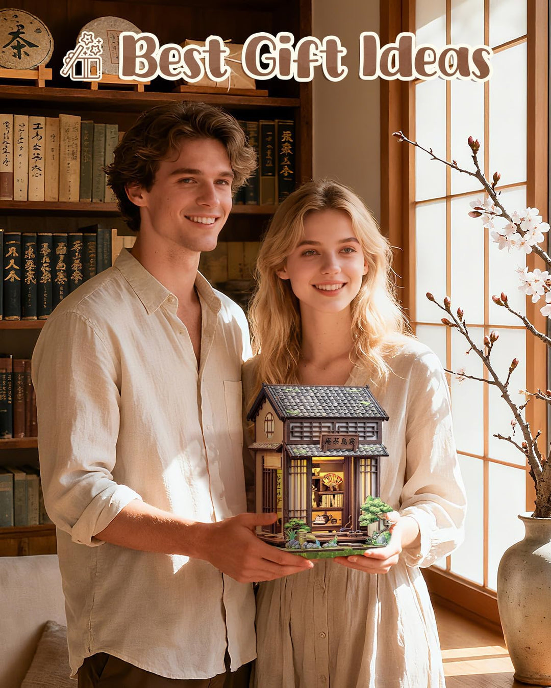 Book Nook Kit - Miniatur Puppenhaus mit LED: 3D Holz-Puzzle Buchstütze, Retro-Deko für Bücherregal,