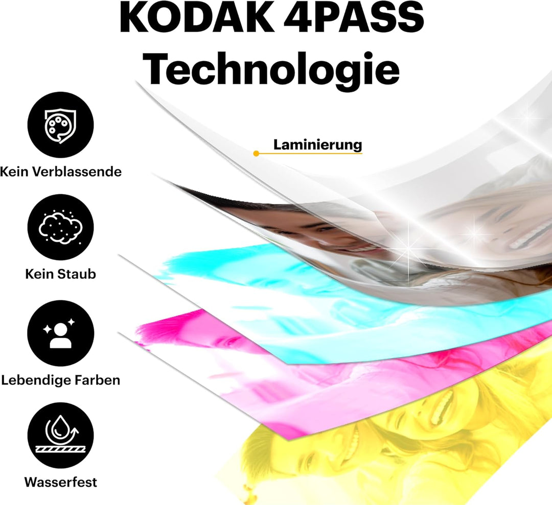 KODAK Dock Plus 4Pass-Fotodrucker (10 x 15 cm) + Paket mit 90 Blatt Fotopapier Imprimante + Paquet a