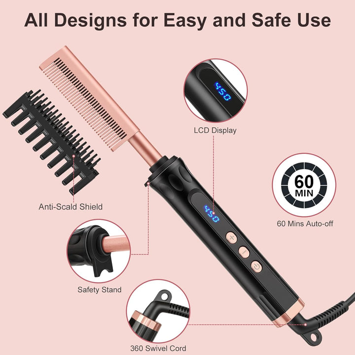 Hot Comb Heisser Kamm mit Quarz-Keramik-Beschichtung, Elektrischer Haarglätter für Afro-Haar & Natur