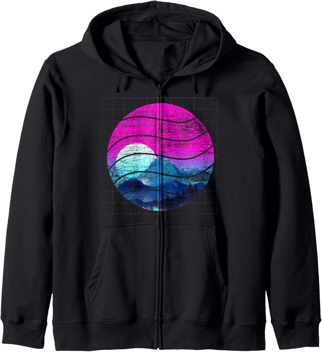 Gebirge Sonnenuntergang Retro Synthwave 1990er Vaporwave Kapuzenjacke
