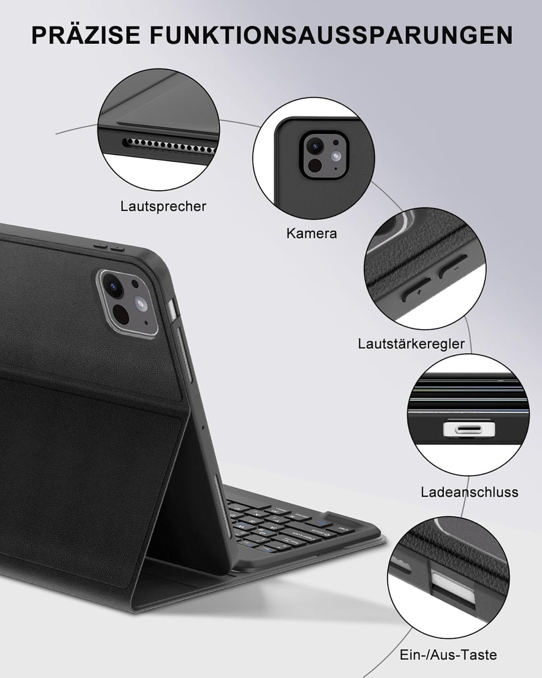Hülle mit Tastatur für das iPad Pro 13" (2025 M5 A3360/A3361/A3362 & 2024 M4 A2925/A3007/A2926), Deu