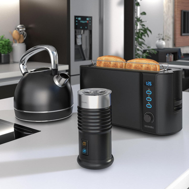 Arendo 1,7 Liter Wasserkocher +automatischer Milchaufschäumer + Langschlitz Toaster 2 Scheiben Toast