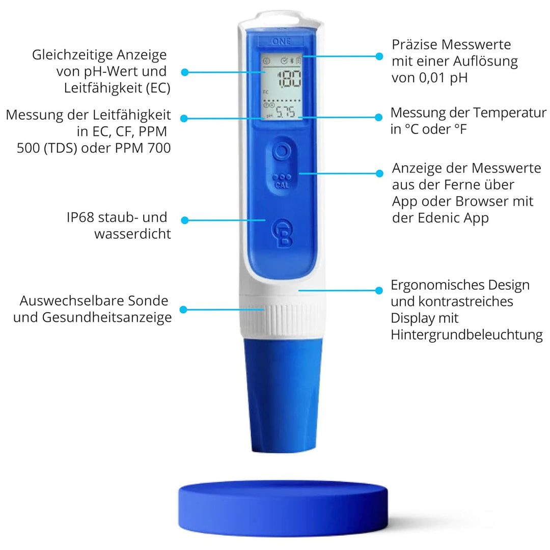 Bluelab OnePen - ein 3-in-1 Temperatur-, EC/PPM- und pH-Messgerät, blitzschnelle Messwerte - Bluetoo