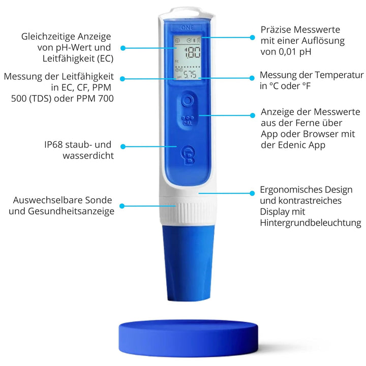 Bluelab OnePen - ein 3-in-1 Temperatur-, EC/PPM- und pH-Messgerät, blitzschnelle Messwerte - Bluetoo