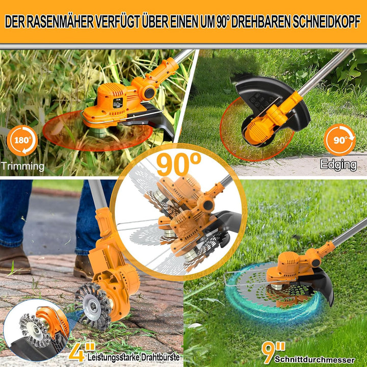 Akku Rasentrimmer mit Akku und Unkrautbürste 4 in 1 Bürstenloser Akku Freischneider Elektro Motorsen