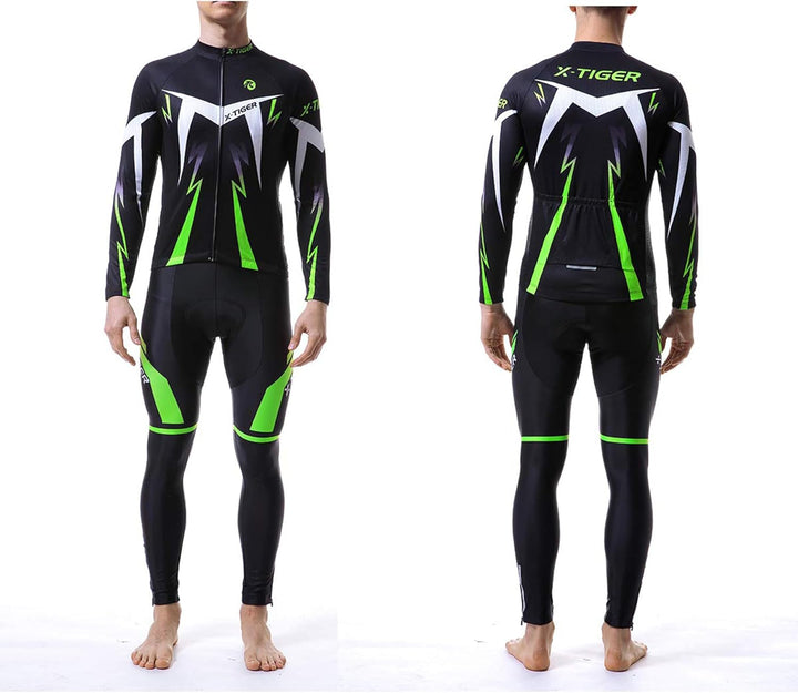 X-TIGER Herren Langarm Radtrikot Set Winter Radsportanzüge mit 5D Gel Gepolsterten Trägerhosen Herbs