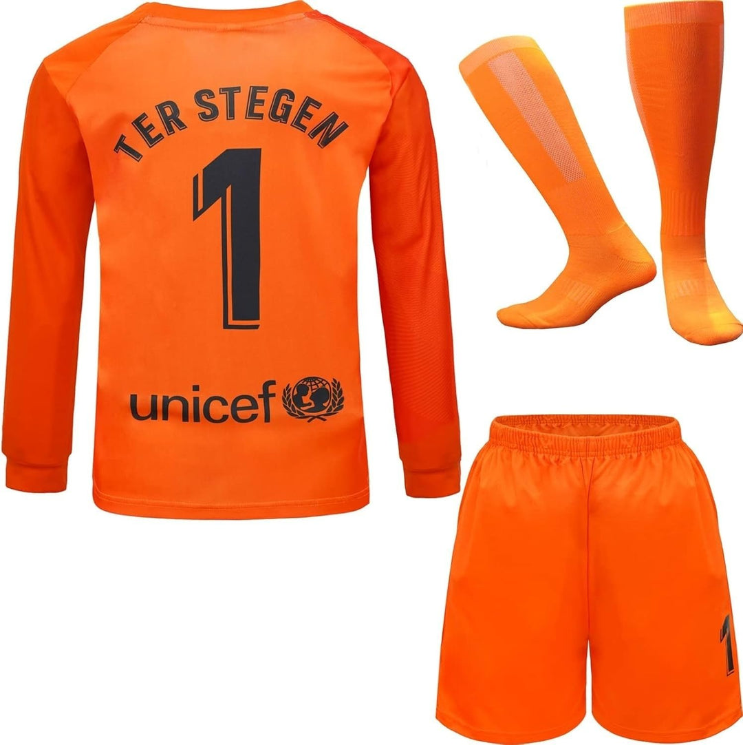 TER Stegen Kinder Torwart Trikot Fussball #1, Neu Saison, Shorts Socken Torwarttrikot Orange (Langar