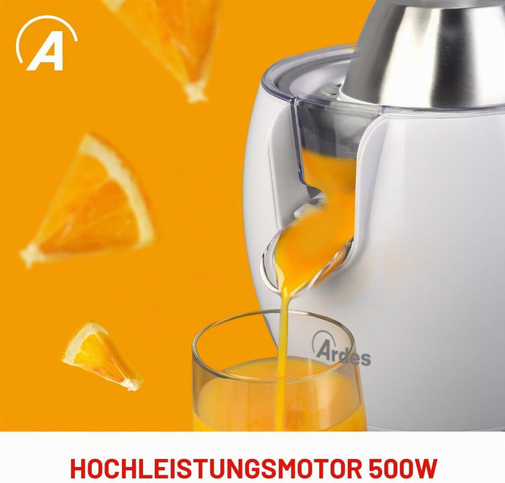 Ardes Arspre03W Juice Art W Elektrische Zitruspresse mit Druck - Leistung 500 W, 0,5 l Edelstahlfilt