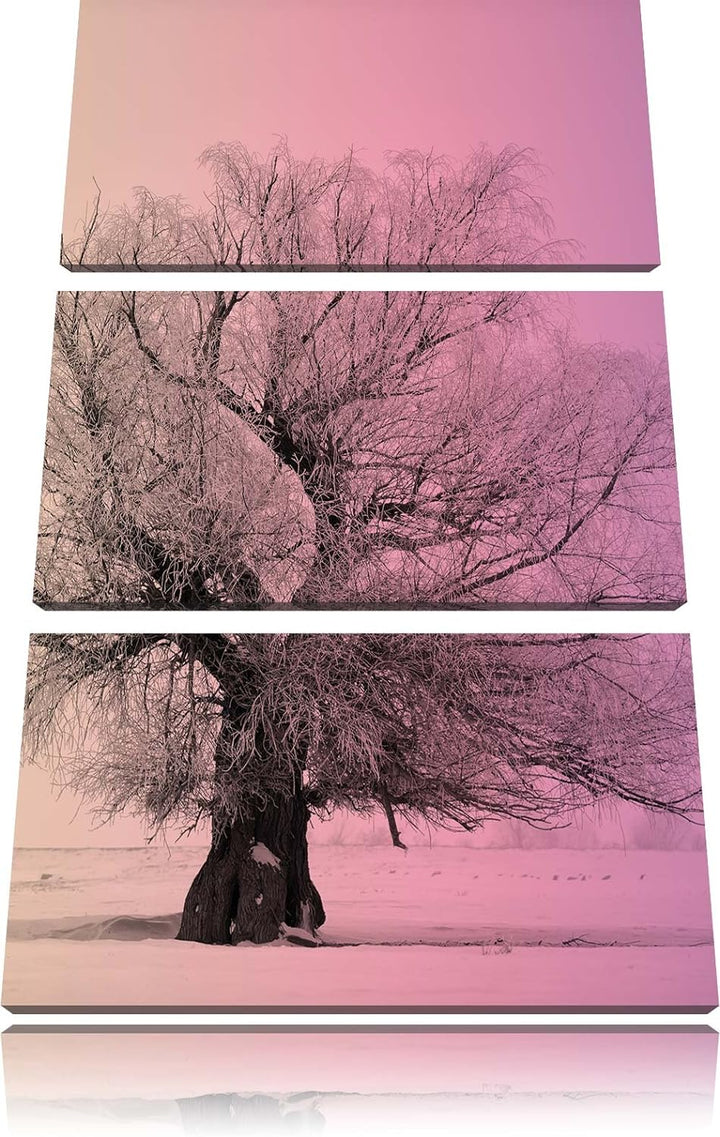 Pixxprint verschneite Bäume im Nebel schwarz/weiss 3-Teiler Leinwandbild 120x80 Bild auf Leinwand