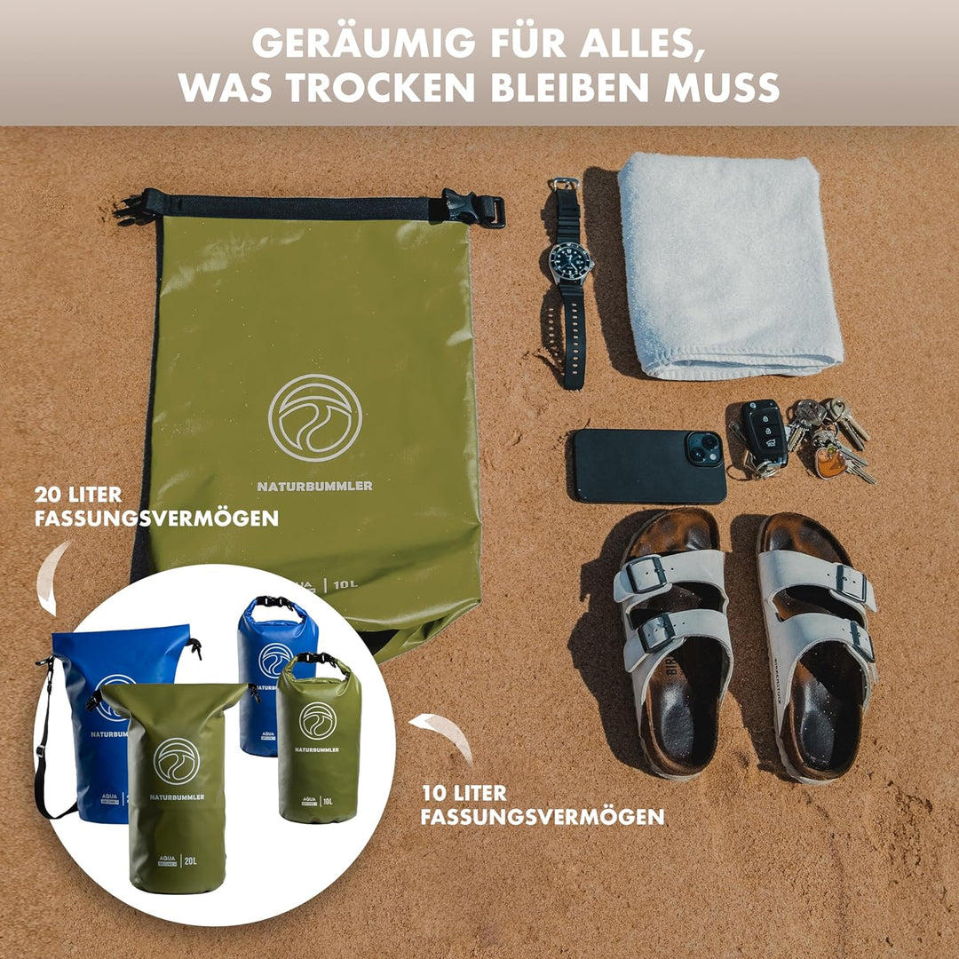 NATURBUMMLER Dry Bag 20L [Aqua Secure+] 100% wasserdichte Tasche mit Schultergurt & Rucksackfunktion