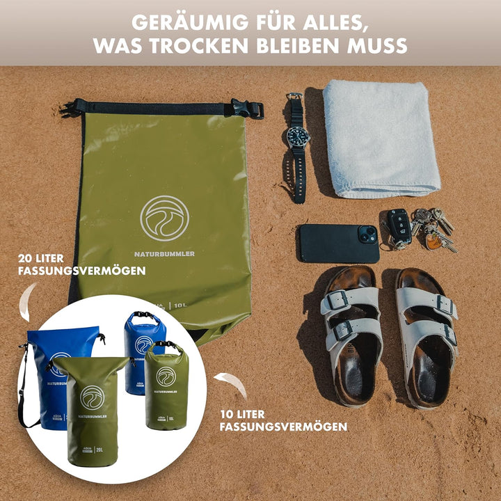 NATURBUMMLER Dry Bag 20L [Aqua Secure+] 100% wasserdichte Tasche mit Schultergurt & Rucksackfunktion