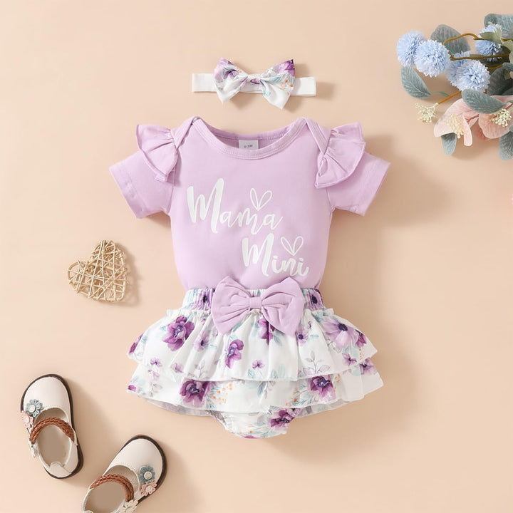 Neugeborene Baby Mädchen Sommer Outfit Rüschen Kurzarm Top+ Bowknot Bloomers Tutu Rock Shorts+ Stirn