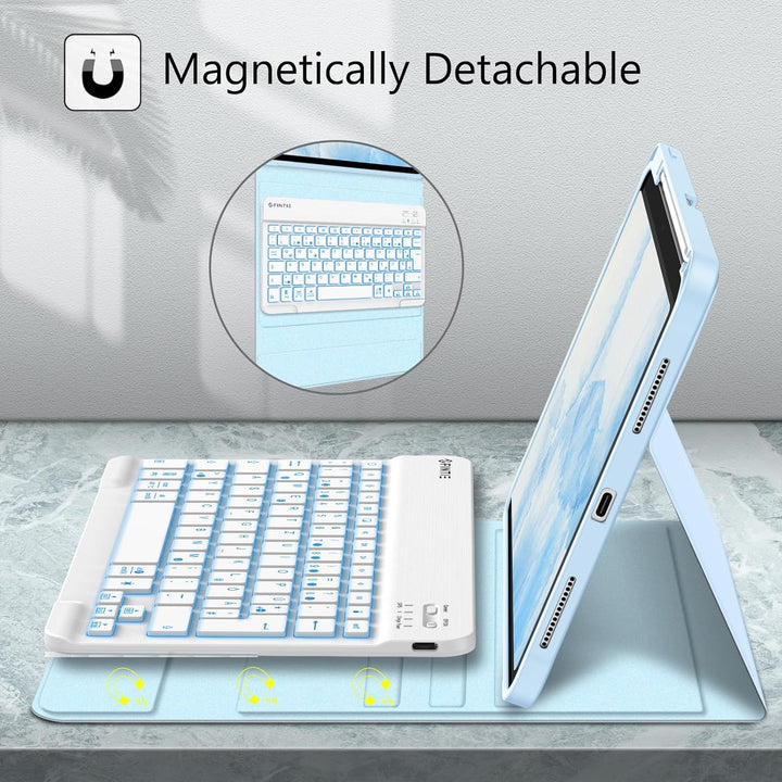 Fintie Tastatur Hülle für iPad 10. Generation 2022 (10.9 Zoll), Keyboard Case mit 7-farbig Beleuchte