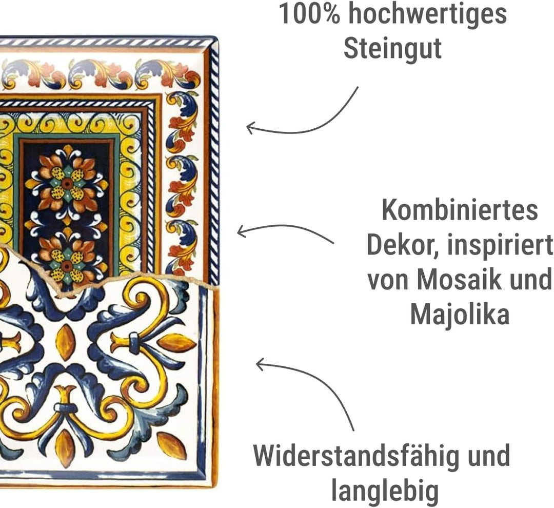 H&h Positano Set aus 6 rechteckigen Tellern 30x20, Steinzeug