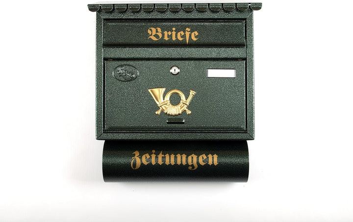 XXL Briefkasten Postkasten Zeitungsrolle Nostalgie Namenschild Wandmontage Flachdach (Antik Grün), A