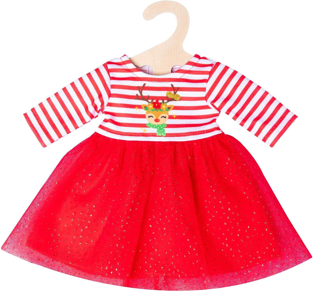 Heless 2151 - Weihnachts-Kleid für Puppen im Design Rentier Rudi, inklusive Haarband mit prachtvolle
