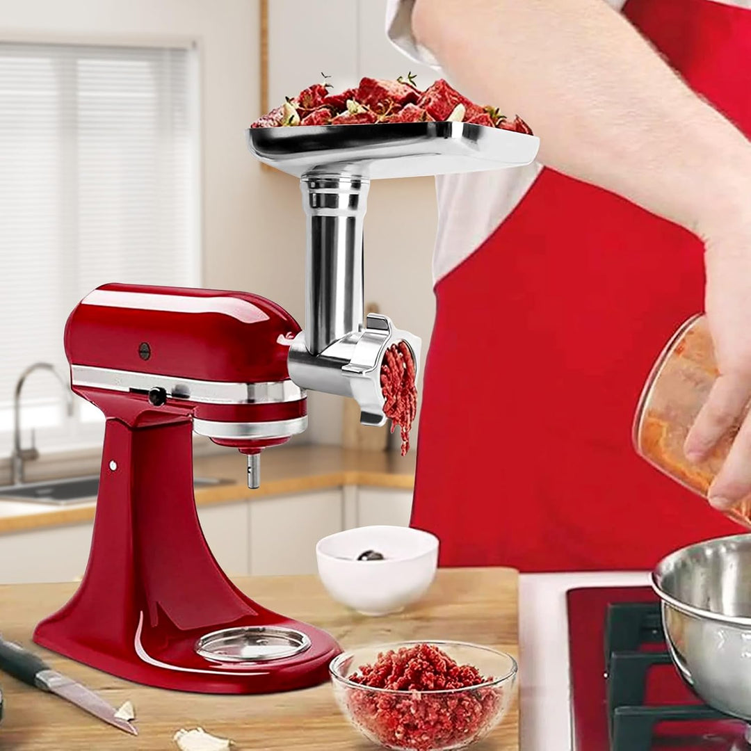 Fleischwolf Aufsatz für KitchenAid Küchenmaschinen, Fleischwolf Zubehör inklusive 3 Wurstfüllrohre,