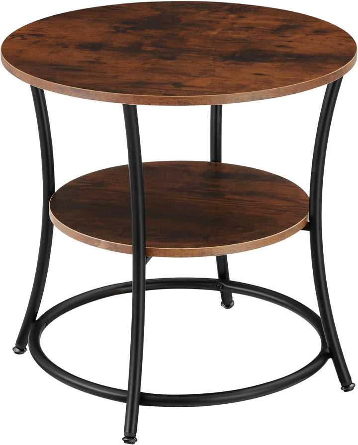 tectake Beistelltisch rund, Couchtisch mit 2 Ablagen, Industrie-Design, Nachttisch aus Holz, Ø55 x 5