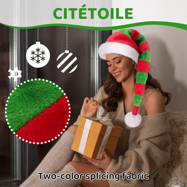 CITÉTOILE Weihnachtsmütze Verlängerte Erwachsene mit Streifen,Plüsch Weihnachtsmütze für Herren und