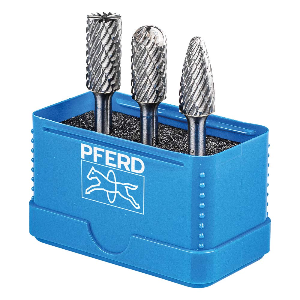 PFERD HM-Frässtift-Set, 3-teilig, Zahnung ALLROUND, Schaft-ø 6 mm, Frässtift-ø 12mm, 21901414 – für