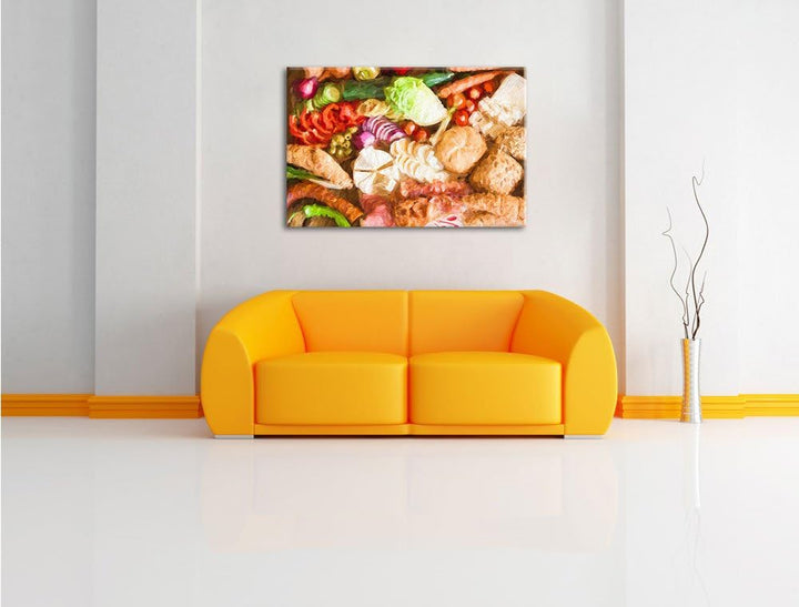 Pixxprint leckeres Frühstück als Leinwandbild/Grösse: 100x70 / Wandbild/Kunstdruck/fertig bespannt,