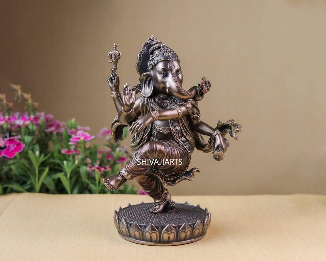 SHIVAJI ARTS Ganesh-Statue, tanzend, 20,5 cm, bronzefarben, braun, Gott der Neuanfänge, 1 Stück