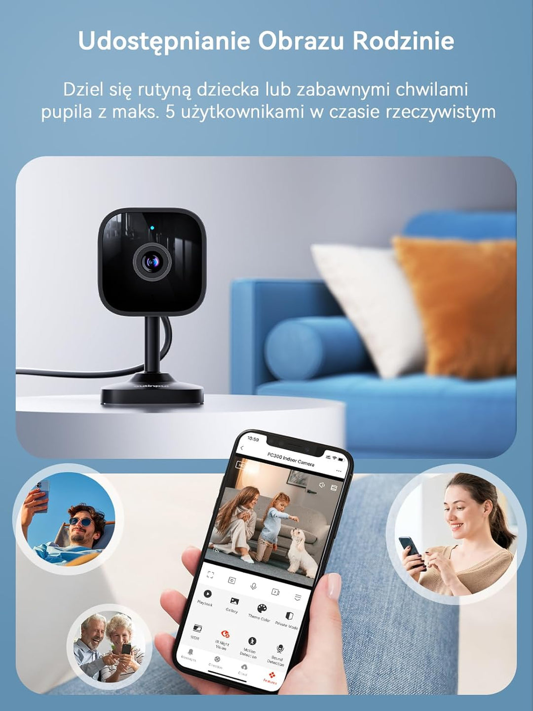 Outinput 2K Plug-in Überwachungskamera Innen, WLAN Indoor Kamera mit Nachtsicht, Hundekamera mit App