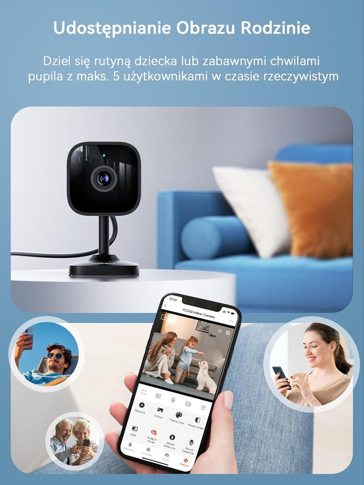 Outinput 2K Plug-in Überwachungskamera Innen, WLAN Indoor Kamera mit Nachtsicht, Hundekamera mit App