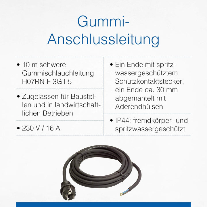 as - Schwabe Gummi-Anschlussleitung 10 m – Verbindungskabel 230 V / 16 A, H07RN-F 3G1,5 & Bohrmaschi