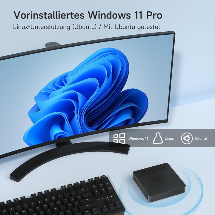 BMAX Mini PC W-11 Pro 8 GB DDR4 128 GB eMMC, W-11 Pro Gemini Lake N4000 (bis zu 2,6 GHz), Dual-Scree