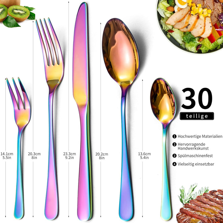 Besteck Set, Edelstahl Spiegelpoliert 30 teilig Besteckset für 6 Personen, Essbesteck Set mit Messer