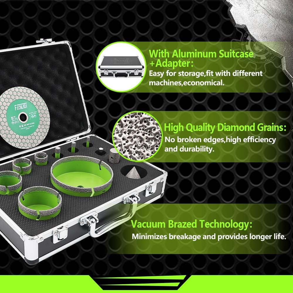 Diamant-Trennscheibe 125MM Fliesentrennscheibe und FACHLICH Diamant Fliesenbohrer Set 6-110mm
