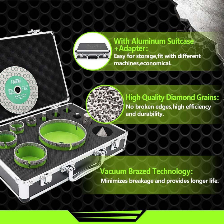 Diamant-Trennscheibe 125MM Fliesentrennscheibe und FACHLICH Diamant Fliesenbohrer Set 6-110mm