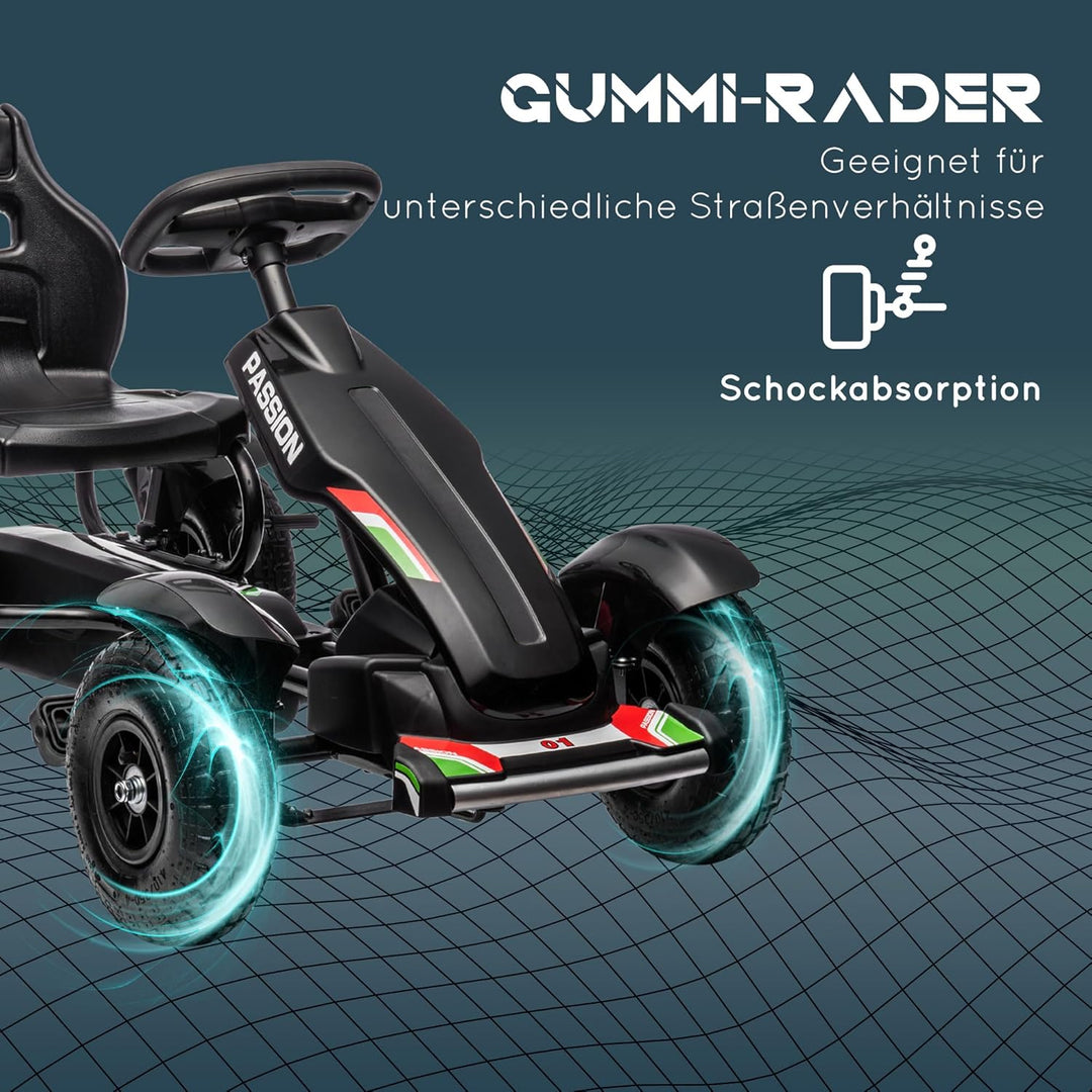 HOMCOM Gokart Tretauto mit Handbremse, verstellbarem Sitz, Vor- und Rückwärtsgang, Tretfahrzeug Kind