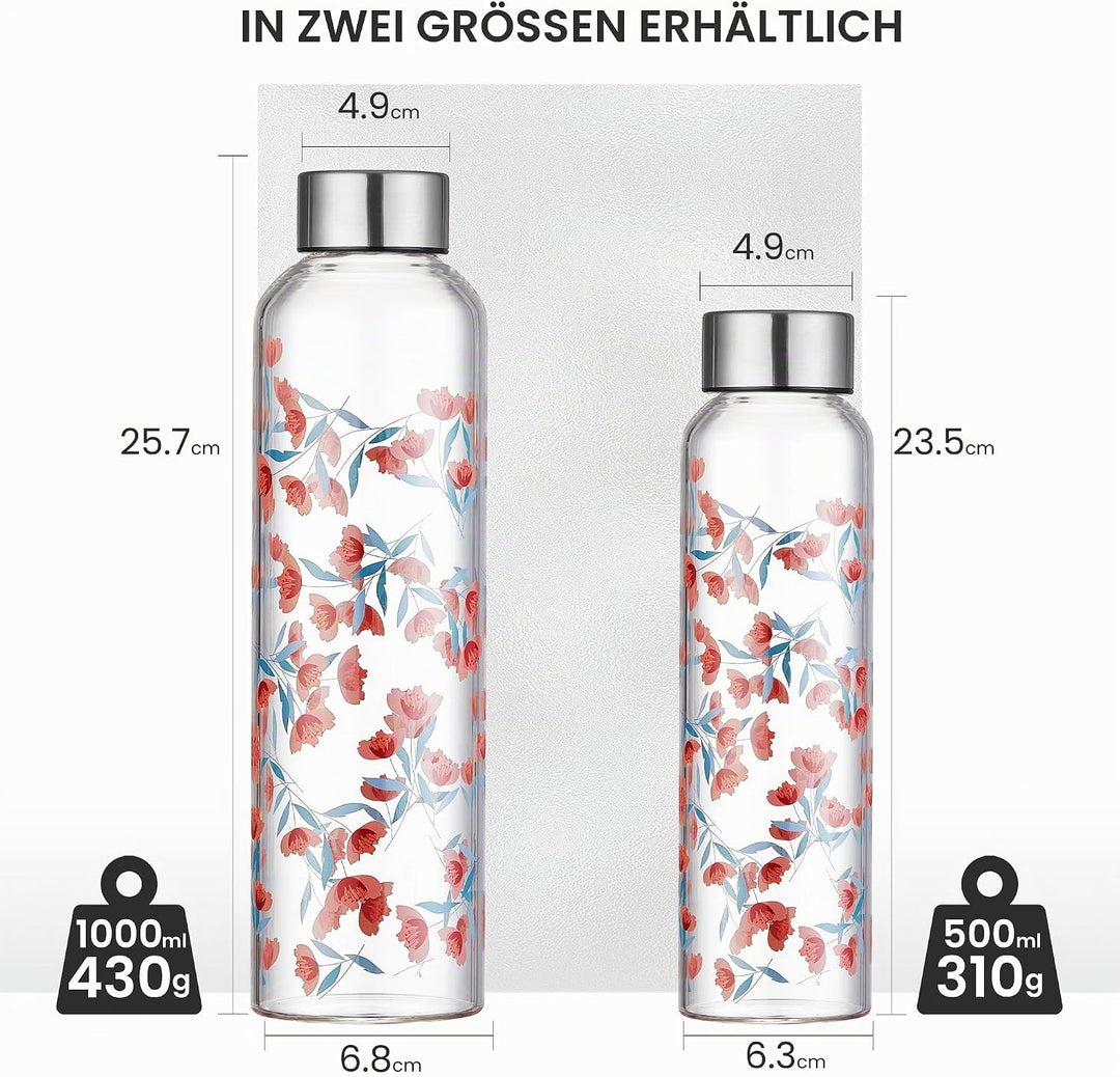 Autsel 500ml Glasflasche Trinkflasche Glas Sport Borosilikat Glass Bottle Wasser Flasche mit Neopren
