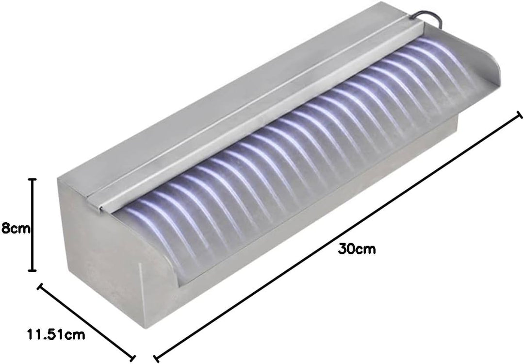 vidaXL Edelstahl Wasserfall 30cm Wasserspiel mit LED Beleuchtung Bachlauf Garten mit LED/30 cm