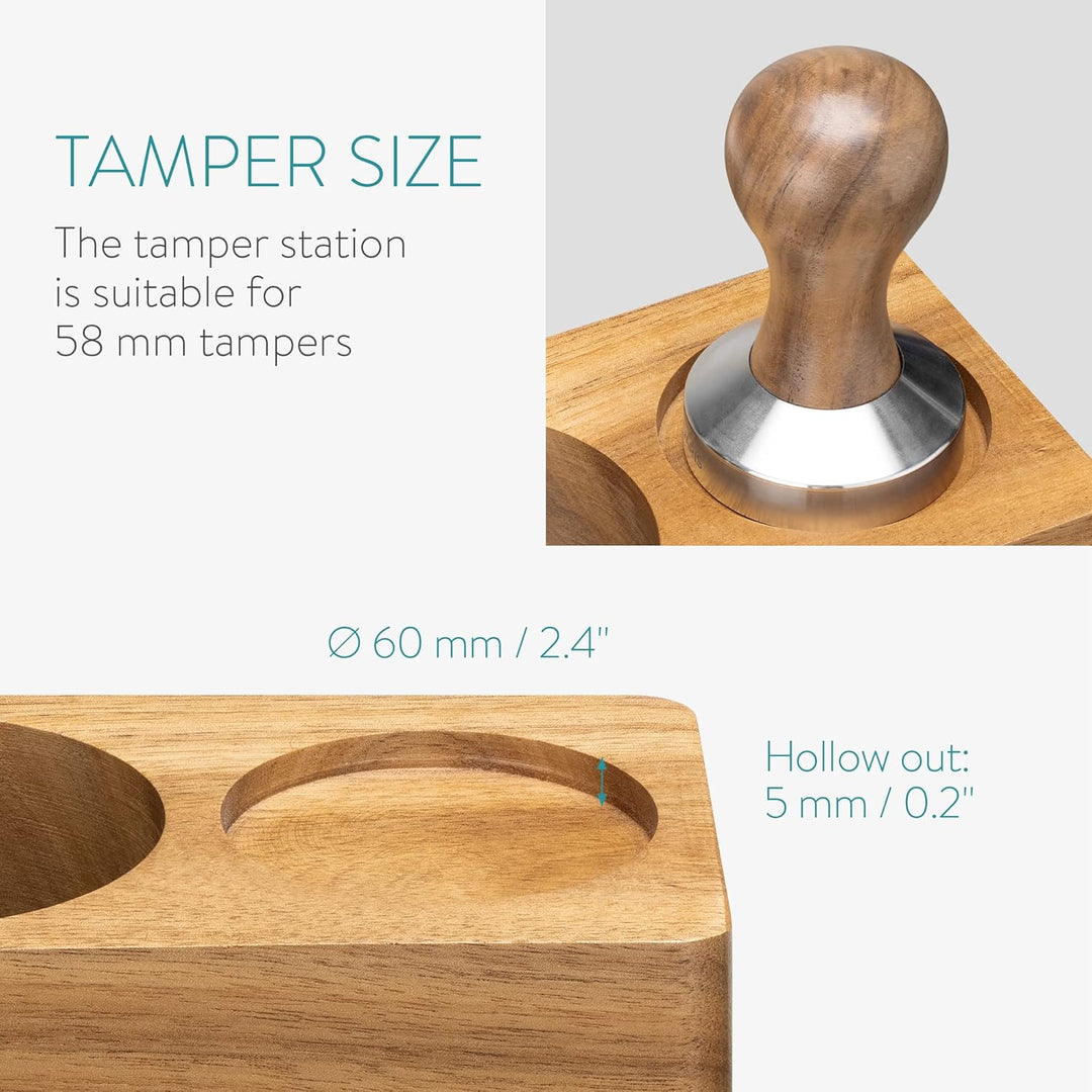 Navaris Tamperstation 58mm aus Akazienholz - Holz Tamper Station für Siebträger - Abklopfbehälter Ab