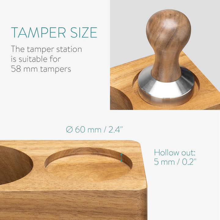 Navaris Tamperstation 58mm aus Akazienholz - Holz Tamper Station für Siebträger - Abklopfbehälter Ab