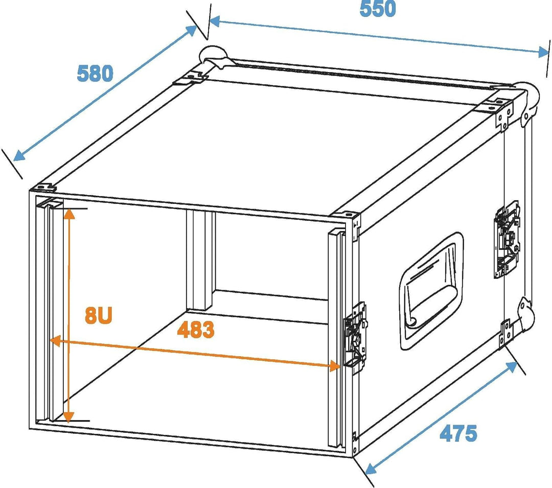 ROADINGER Verstärkerrack PR-2, 8HE, 47cm tief | Flightcase für 483-mm-Geräte (19") | 9 mm mehrschich