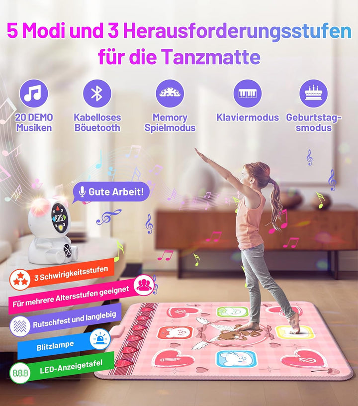 FWFX Tanzmatte für Kinder, Wiederaufladbares Kabellosem Musikmatte Spielzeug, Leuchtende Kindertanzm