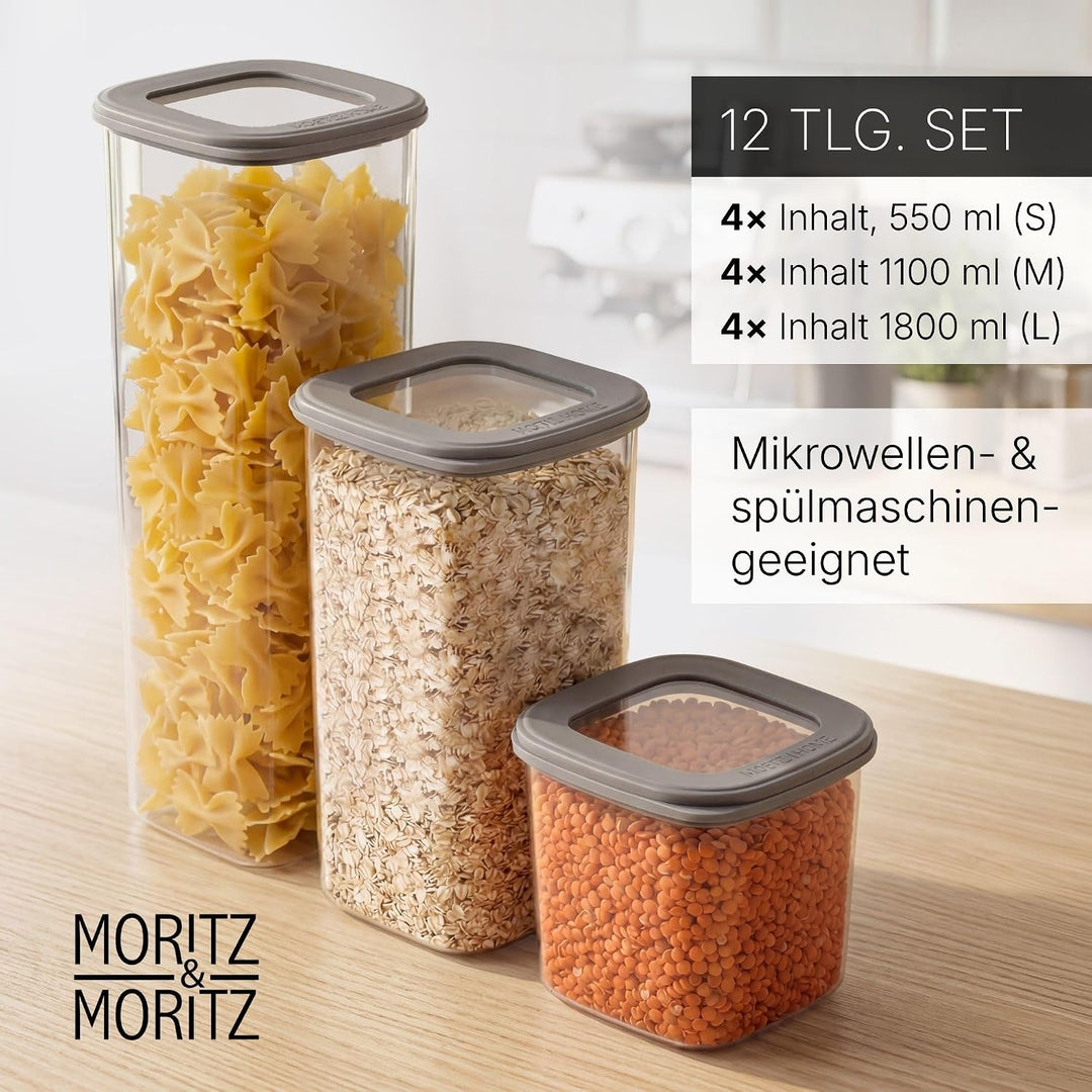 Moritz &amp; Moritz 12er Set Vorratsdosen mit Deckel Luftdicht - Lebensmittelecht für Lebensmittelaufbew