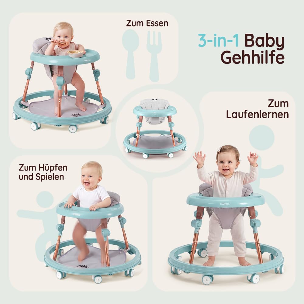 PlayPals 3-in-1 Baby Lauflernhilfe mit Fusspolster für Babys von 6–18 Monaten Mint, Mint