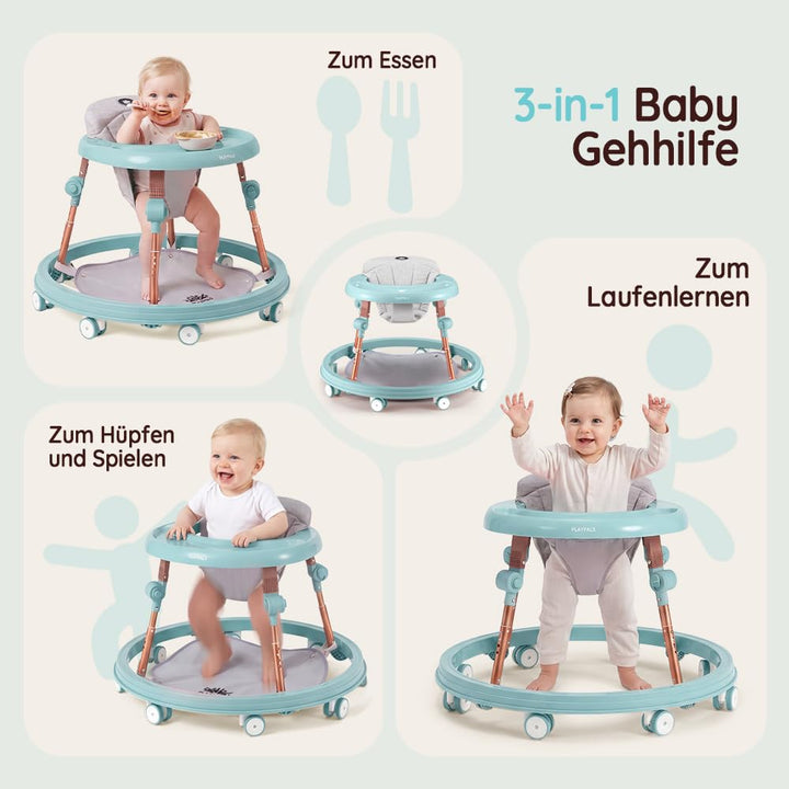 PlayPals 3-in-1 Baby Lauflernhilfe mit Fusspolster für Babys von 6–18 Monaten Mint, Mint