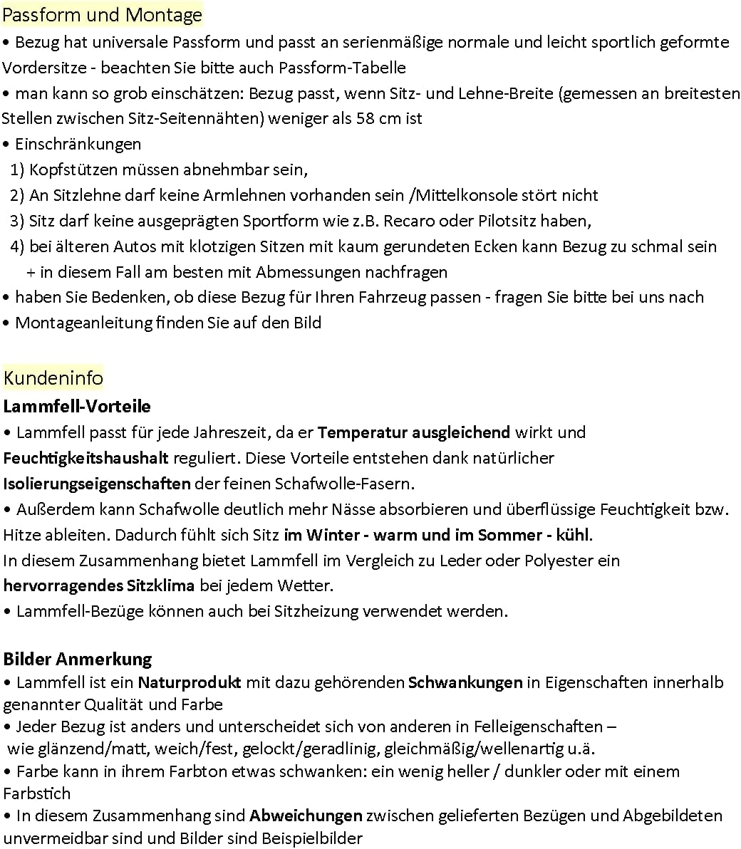 2X LAMMFELL-Sitzbezug aus feiner Wolle mit Farbauswahl (Schwarz), Schwarz