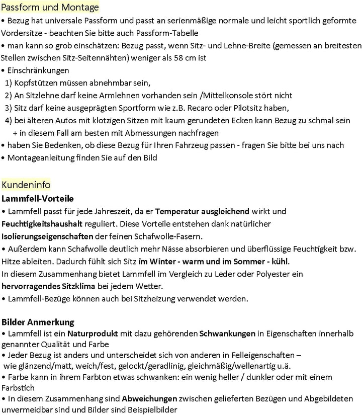 2X LAMMFELL-Sitzbezug aus feiner Wolle mit Farbauswahl (Schwarz), Schwarz