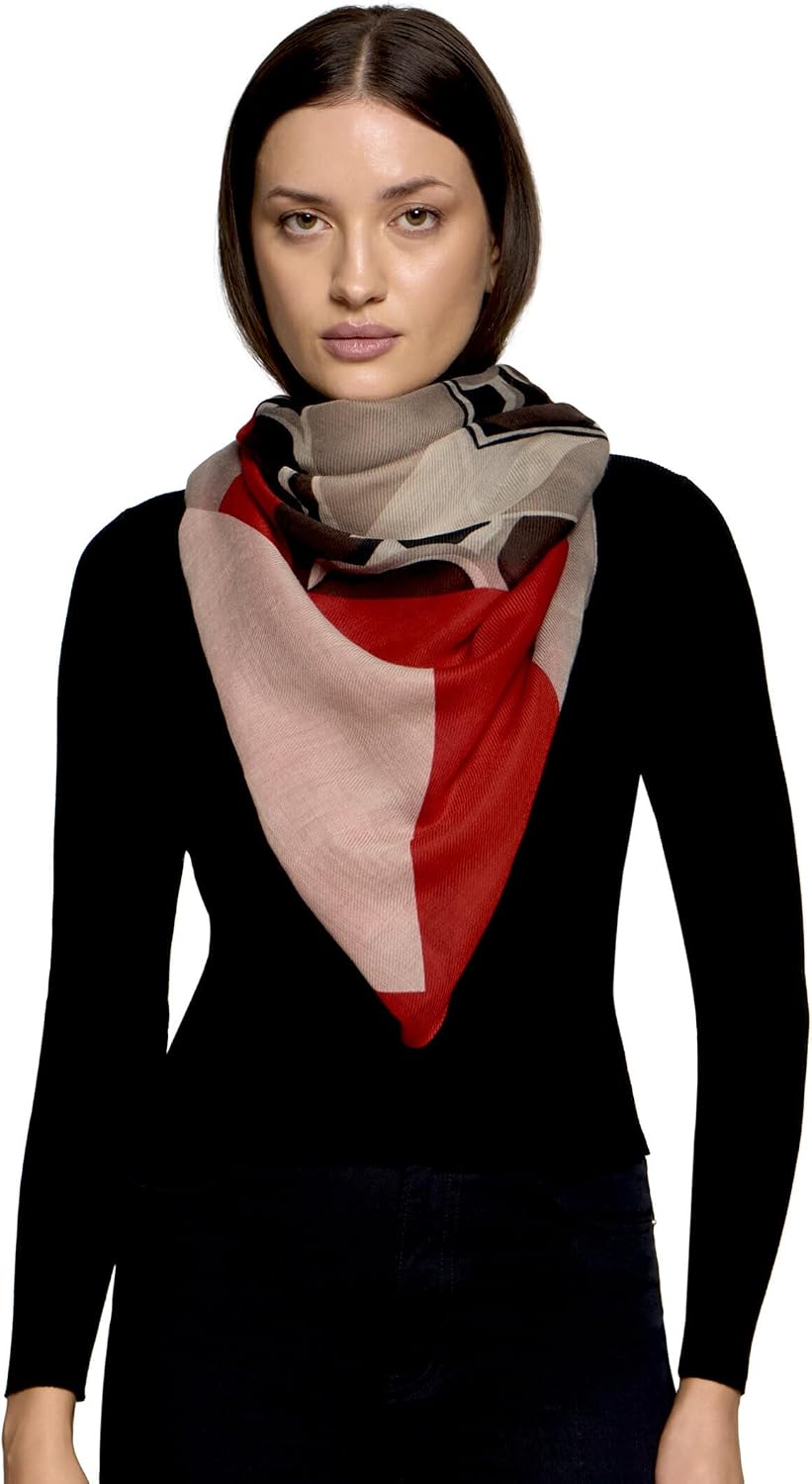 Betty Barclay Damen Tuch mit Aufdruck ACC, Taupe/Rot