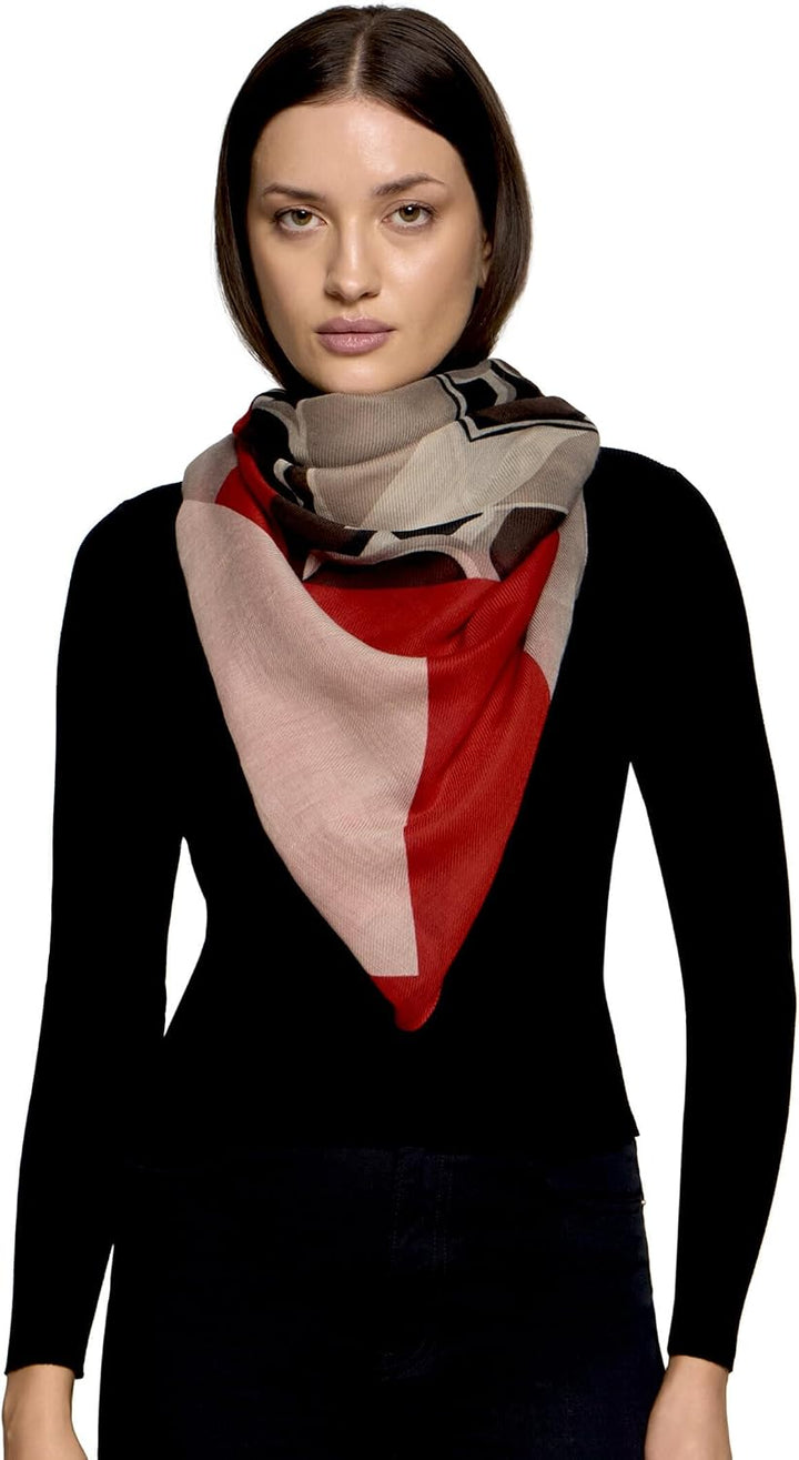 Betty Barclay Damen Tuch mit Aufdruck ACC, Taupe/Rot